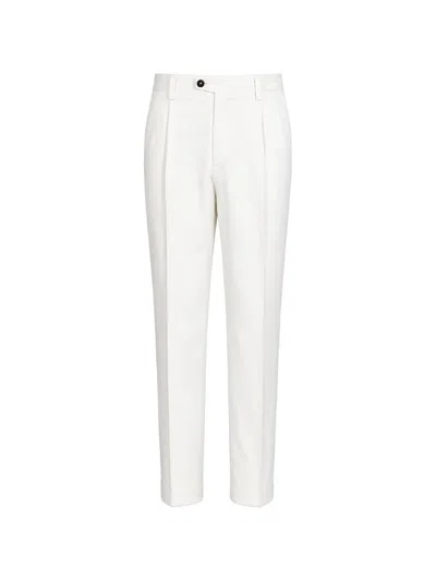 Devore Pleated Turn-up Trousers In White
