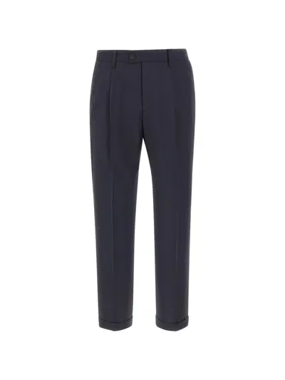 Devore Pleats Flap Wool Trousers In Blue