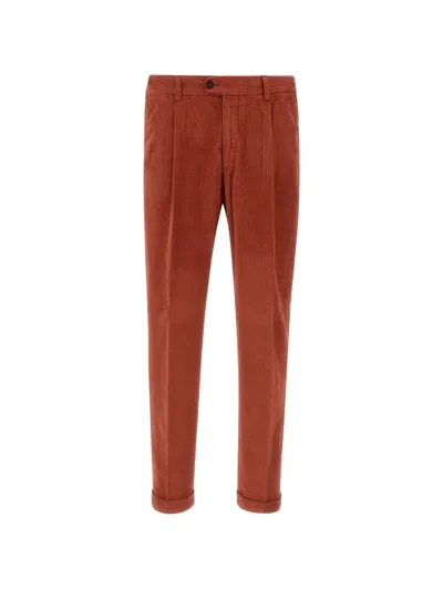 Devore Ribbed Pleated Trousers In Orange