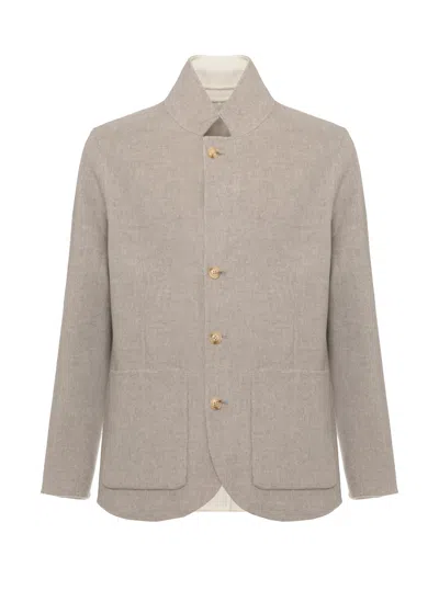 Devore Wool Double Face Jacket With High Neck And Structured Silhouette In Brown