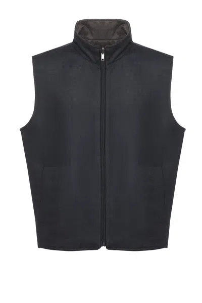 Devore Wool Double Face Sleeveless Jacket With High Neck In Black