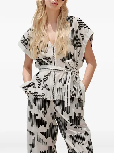 Devotion Celestra V-neck Belted Top In Gray