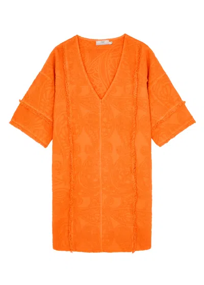 Devotion Domna Patterned-jacquard Terry Mini Dress In Orange