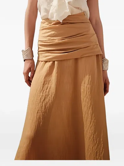 Devotion Draped Midi Skirt In Brown