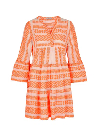 Devotion Ella Embroidered Cotton-blend Mini Dress In Orange
