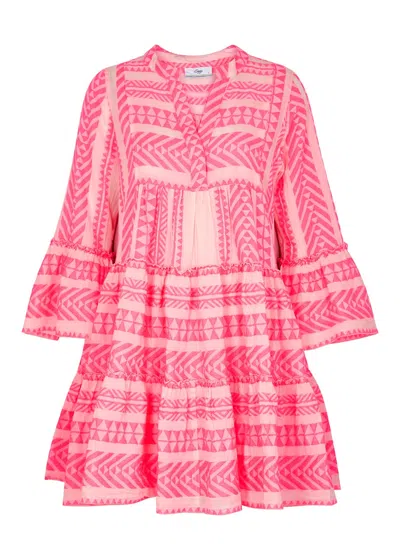 Devotion Ella Zigzag-patterned Short Dress In Pink And White
