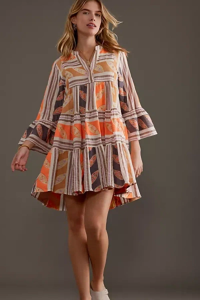Devotion Ella Flared-sleeve Tiered A-line Mini Dress In Multi