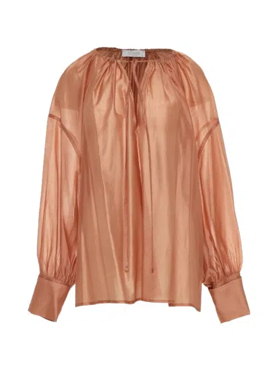 Devotion Gathered Satin Blouse In Pink