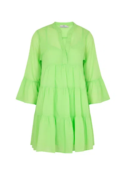 Devotion Lavrentia Tiered Cotton Mini Dress In Green
