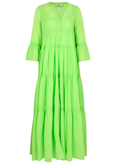 Devotion Manousia Tiered Cotton Maxi Dress In Green
