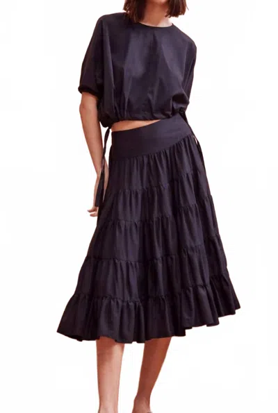 Devotion Twins Eliana Midi Skirt In Navy Blue In Transparent