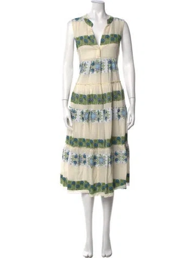 Pre-owned Devotion Twins Floral Print Midi Length Dress In Neutrals