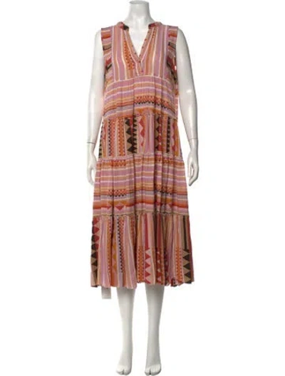 Pre-owned Devotion Twins Patterned Midi Length Dress In Pink