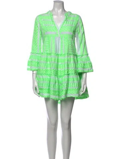 Pre-owned Devotion Twins Patterned Mini Dress In Green/white
