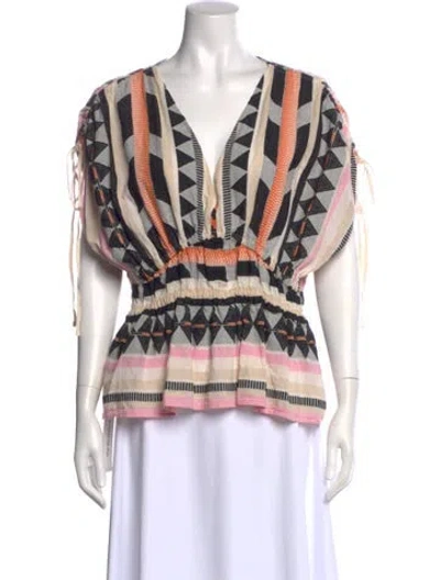 Pre-owned Devotion Twins Patterned V-neck Blouse In Multi