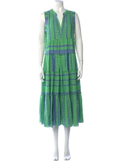 Pre-owned Devotion Twins Printed Long Dress In Blue/green