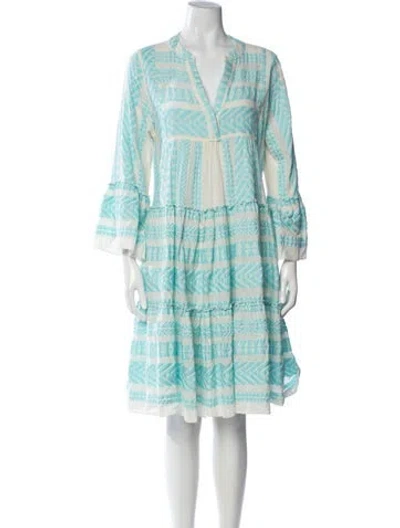 Pre-owned Devotion Twins Printed Midi Length Dress In Blue