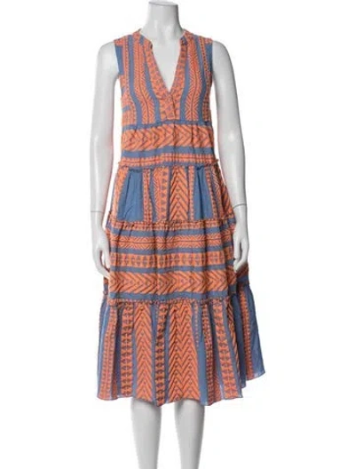 Pre-owned Devotion Twins Printed Midi Length Dress In Blue