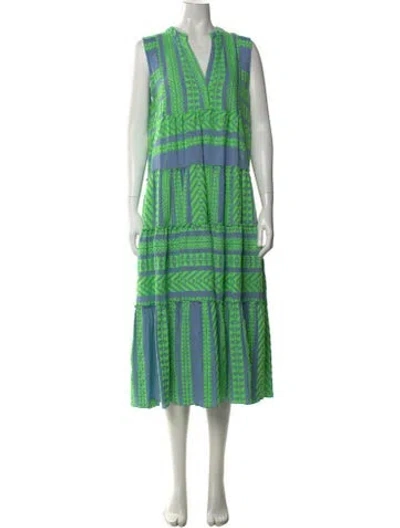 Pre-owned Devotion Twins Printed Midi Length Dress In Green