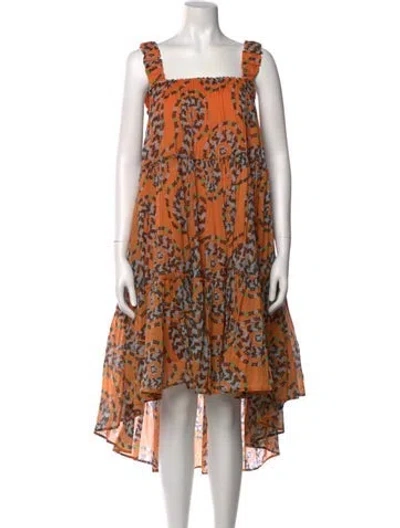 Pre-owned Devotion Twins Printed Midi Length Dress In Orange