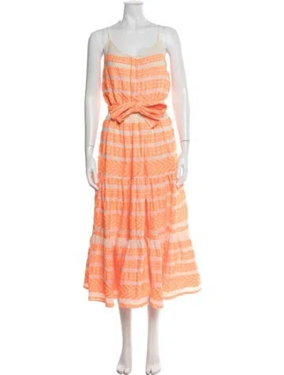 Pre-owned Devotion Twins Printed Midi Length Dress In Orange