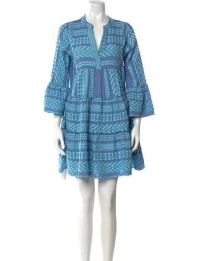 Pre-owned Devotion Twins Printed Mini Dress In Blue