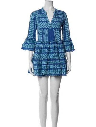 Pre-owned Devotion Twins Printed Mini Dress In Blue