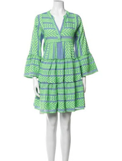 Pre-owned Devotion Twins Printed Mini Dress In Blue/green