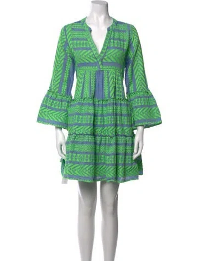 Pre-owned Devotion Twins Printed Mini Dress In Green