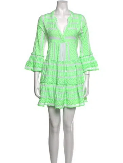 Pre-owned Devotion Twins Printed Mini Dress In Green/white