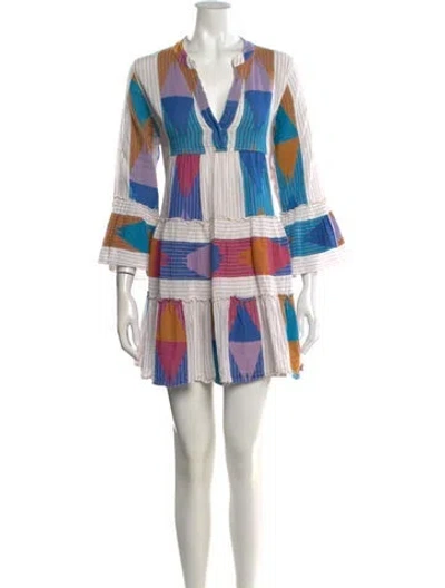 Pre-owned Devotion Twins Printed Mini Dress In White