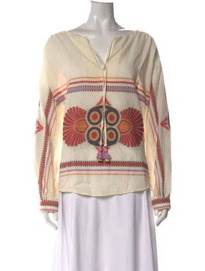 Pre-owned Devotion Twins Printed V-neck Blouse In Neutrals