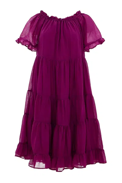Devotion Twins Puff Sleeve Midi Dress In Violet In Purple