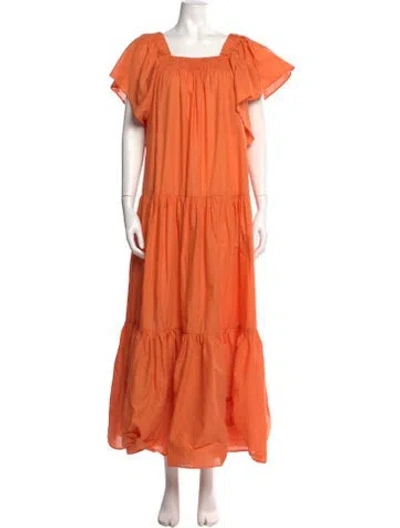 Pre-owned Devotion Twins Square Neckline Long Dress In Orange
