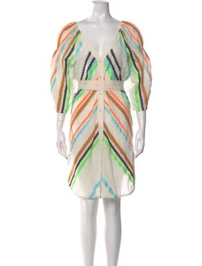 Pre-owned Devotion Twins Striped Knee-length Dress In White