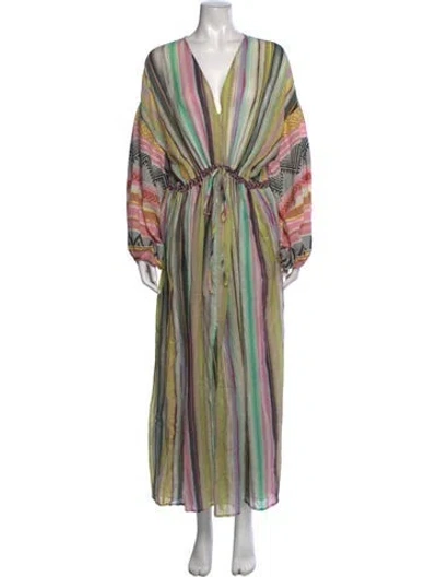 Pre-owned Devotion Twins Striped Long Dress In Green