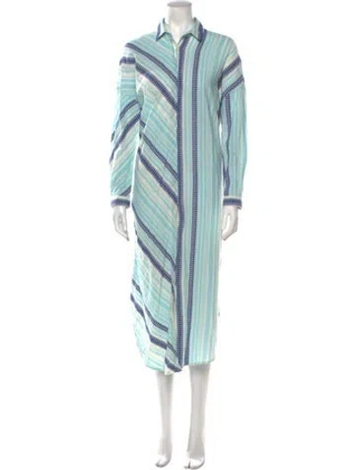 Pre-owned Devotion Twins Striped Midi Length Dress In Blue