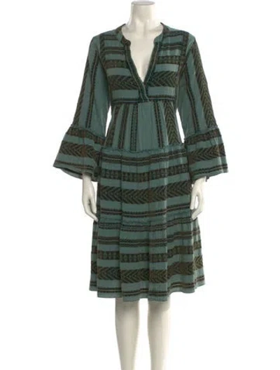Pre-owned Devotion Twins Striped Midi Length Dress In Green