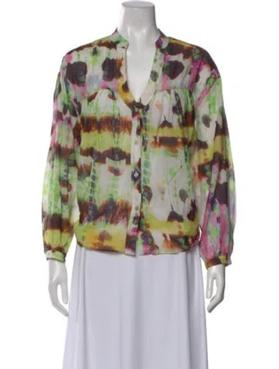 Pre-owned Devotion Twins Tie-dye Print V-neck Blouse In Green