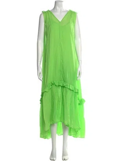 Pre-owned Devotion Twins V-neck Long Dress In Green