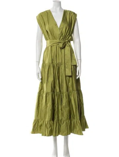 Pre-owned Devotion Twins V-neck Long Dress In Green