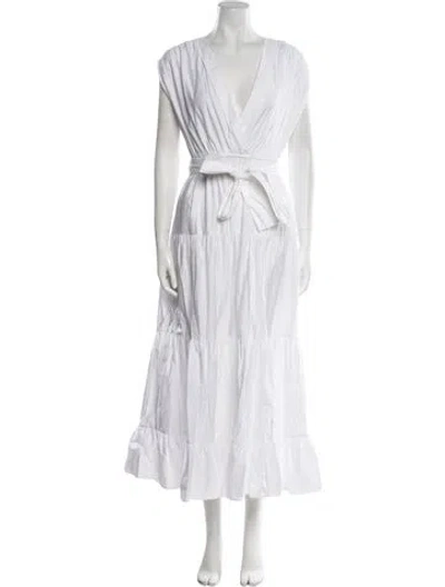 Pre-owned Devotion Twins V-neck Long Dress In White