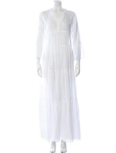 Pre-owned Devotion Twins V-neck Long Dress In White
