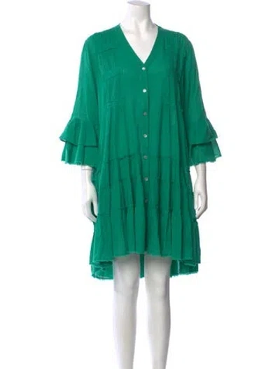 Pre-owned Devotion Twins V-neck Midi Length Dress In Green