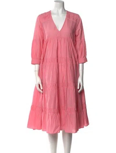 Pre-owned Devotion Twins V-neck Midi Length Dress In Pink