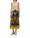 Devotion Twins Whitney Spagetti Strap Maxi Cotton Dress In Beige Multi In Multi
