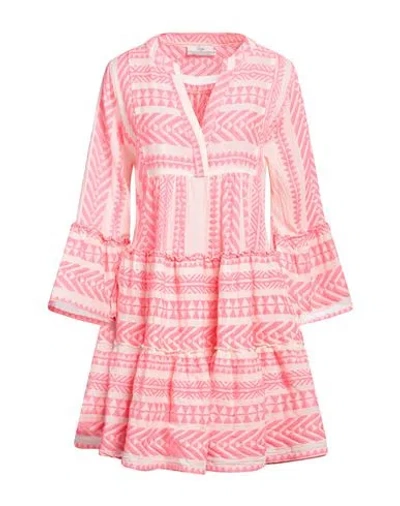 Devotion Twins Woman Short Dress Fuchsia Size M Cotton, Pes - Polyethersulfone In Pink