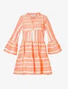 Devotion Womens Neon Orange Off White Ella Flared-sleeve Stretch-cotton Mini Dress