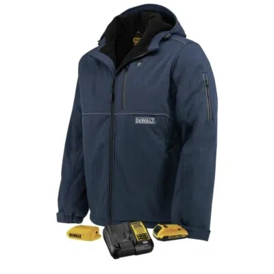 Pre-owned Dewalt Dchj101d1-l Heated Soft Shell Sherpa Lining Jacket Kitted - L Navy In Blue