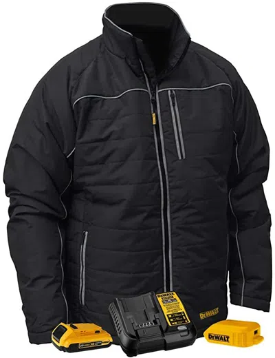 Pre-owned Dewalt Dchj075d1 Quilted Soft Shell Heated Winter Work Jacket Battery Adaptor In Gray